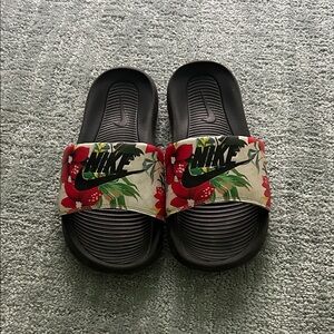 Nike Black and Red Floral Slides